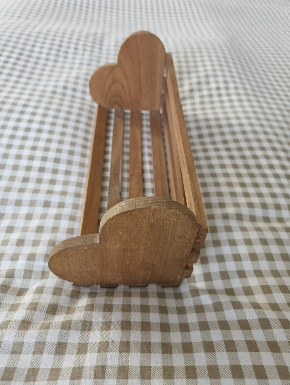 Vintage Handmade Slatted Wooden Shelf With Heart Sides